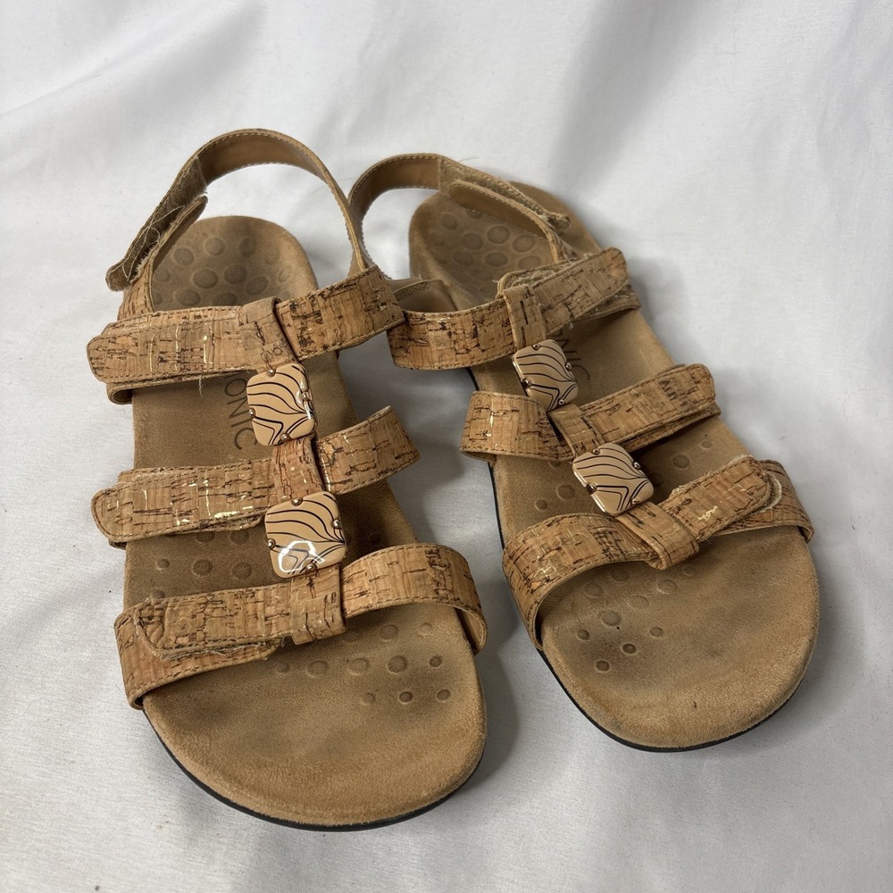 Vionic Amber Gold Cork Strappy Orthodic Sandals Womens Sz 9 Comfort